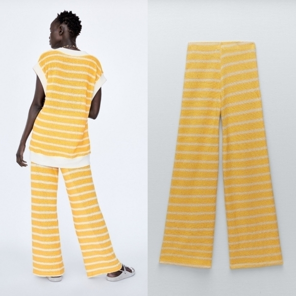 New Zara Rustic Striped Knit High Waist Blogger Favorite Resortwear Pants Small - Picture 5 of 12